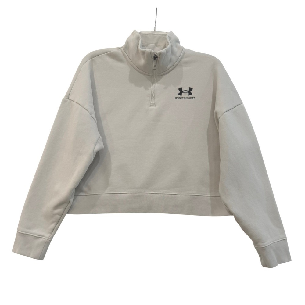 Under Armour Womens Quarter Zip Cropped Fleece Pullover Sweatshirt Gray Small